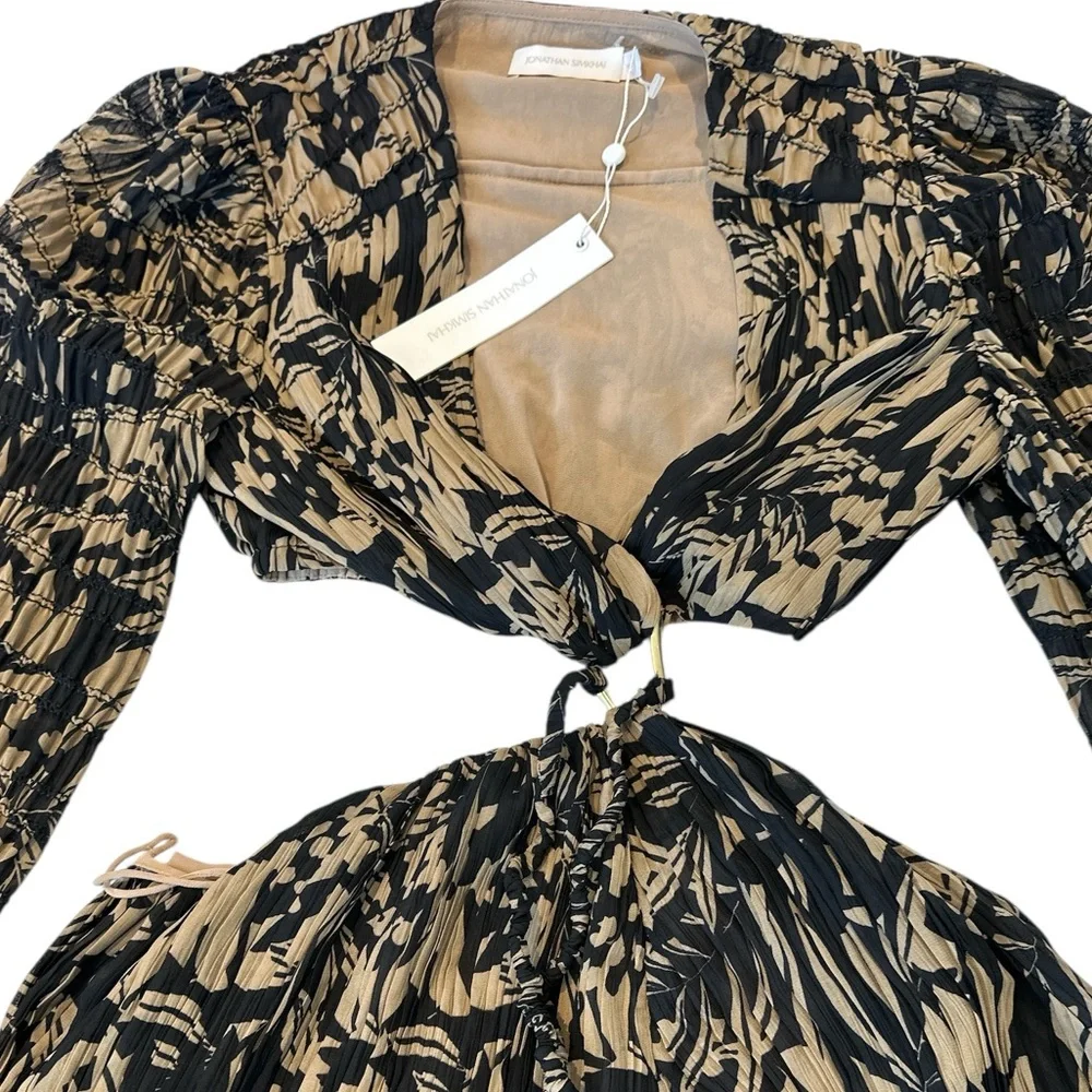 NWT JONATHAN SIMKHAI Priya Cutout Printed Chiffon Maxi Dress - Picture 7 of 14